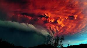 A volcanic eruption caused this blood-red cloud to amass.