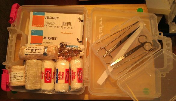 This burn treatment kit has been placed into a craft box made for scrapbooking.  