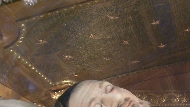While we were not permitted to photograph the incorrupt body of Saint Catherine Laboure of the Miraculous Medal, we did venerate the bones of the founder of the Sisters of Charity, Saint Vincent de Paul. He was found incorrupt years ago, but a flood caused rotting of the flesh, so now his skeleton is covered in wax, as seen above.