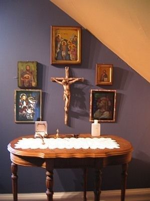 Working with corners and gabled roofs can be extra challenging when trying to create symmetry and beauty for a prayer altar